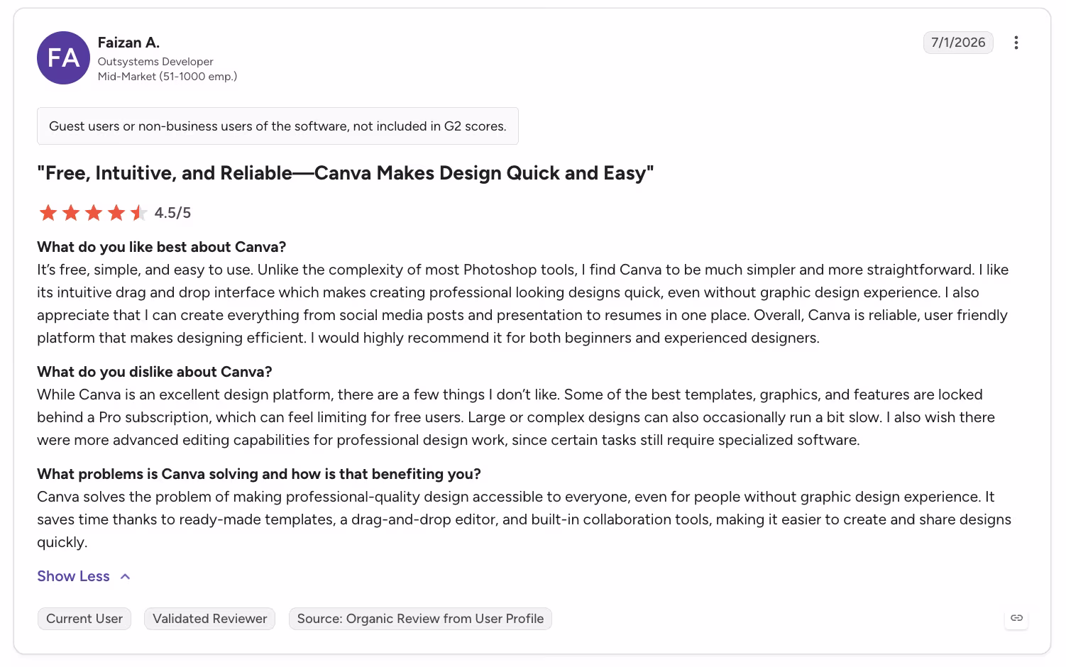 canva user review faizan