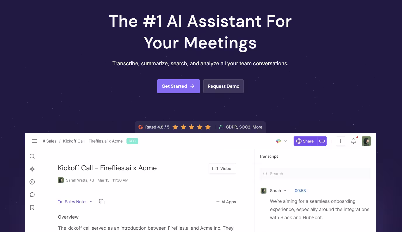 firefliesai best for meeting notes and transcription