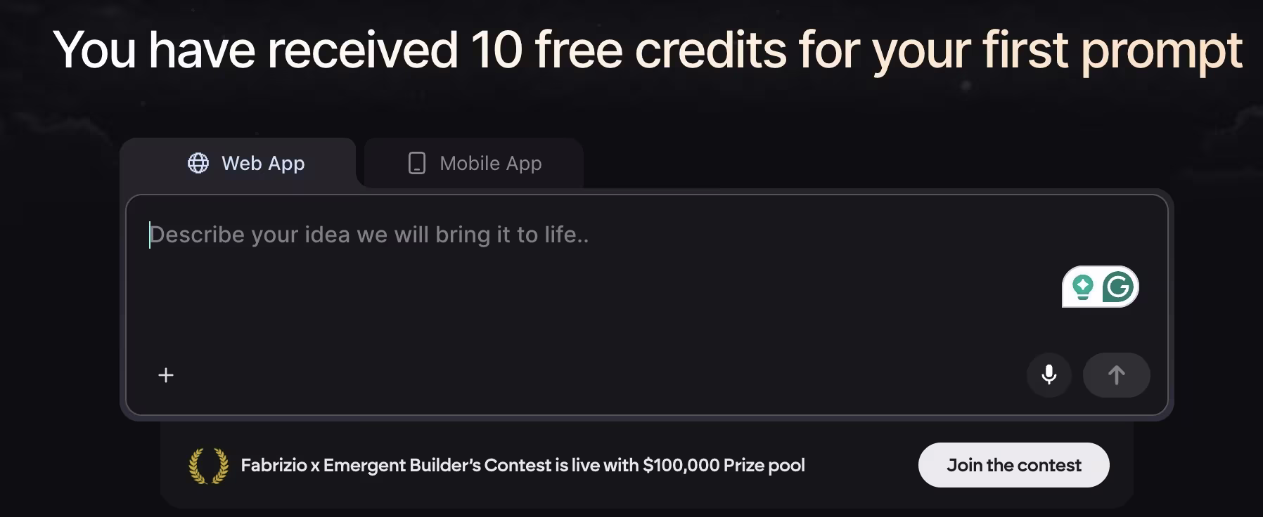  Emergent AI app builder showing a conversation-based app-building workflow.