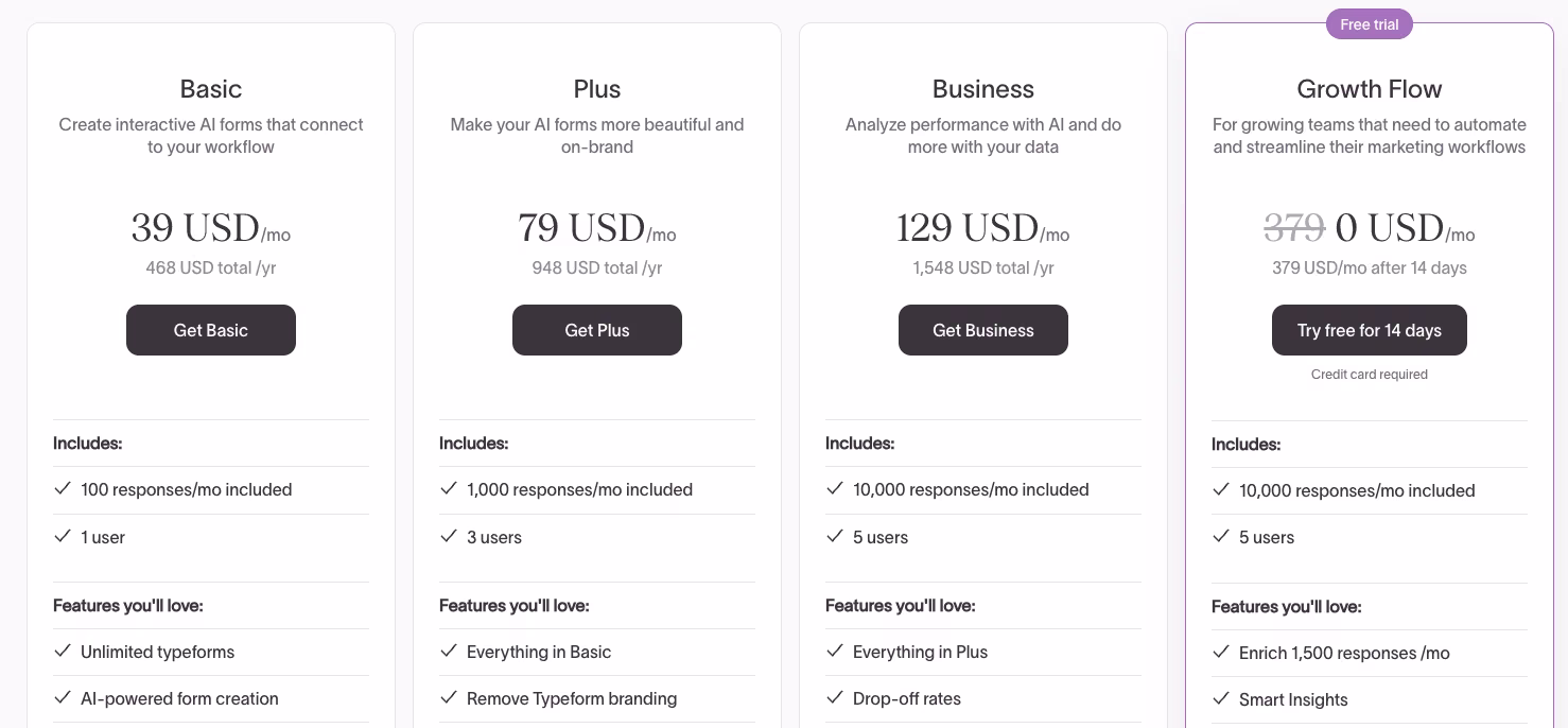 Typeform - Pricing