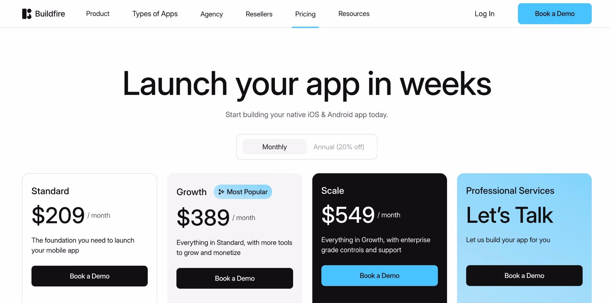  Screenshot of BuildFire showing mobile app builder and pricing tiers.