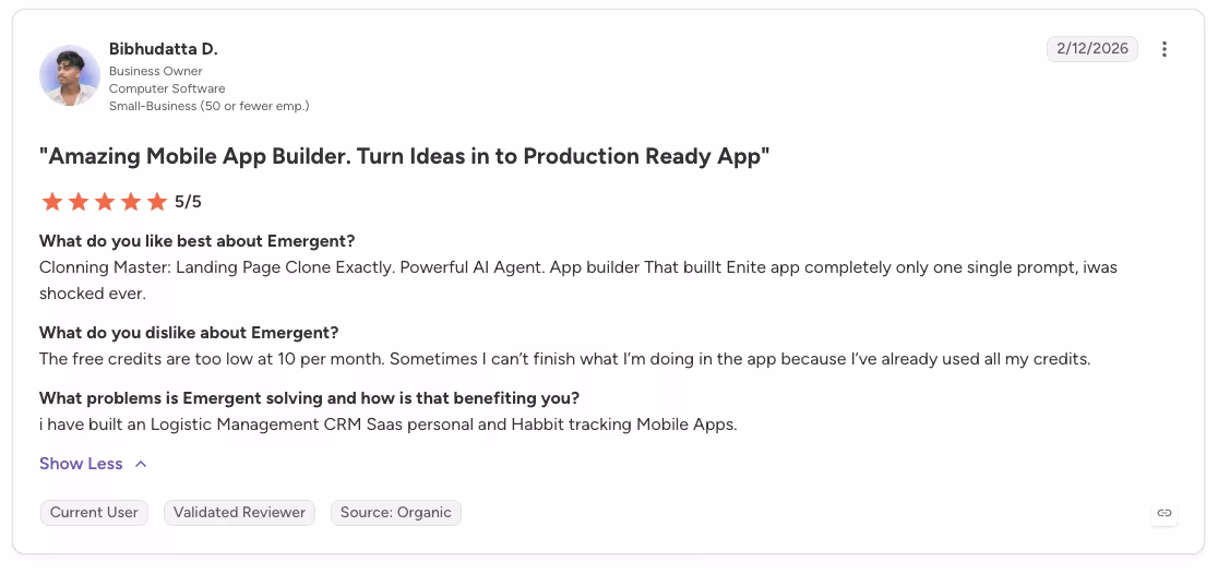 emergent user review bibhudatta