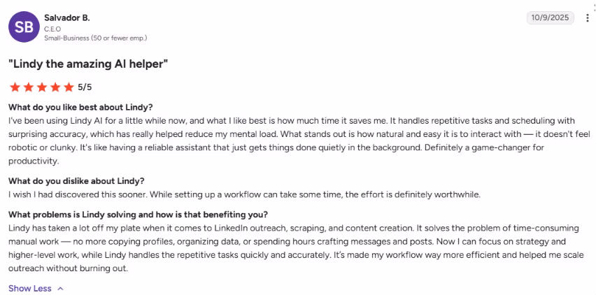lindy user review salvador