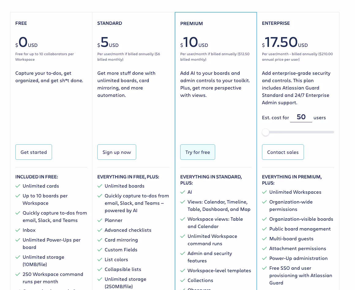 trello pricing