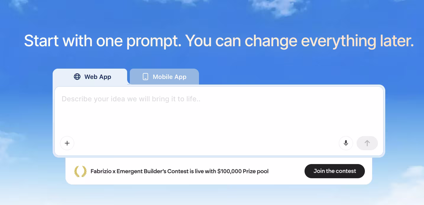 emergent web app builder landing page