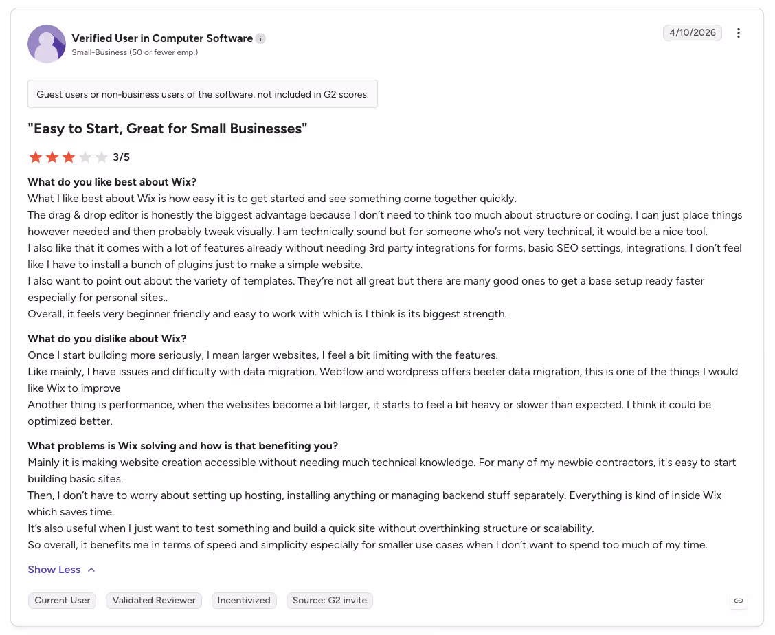 wix review by anonymous user