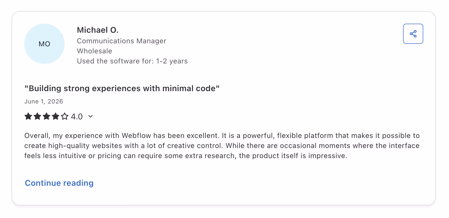 webflow reiew on capterra by michael