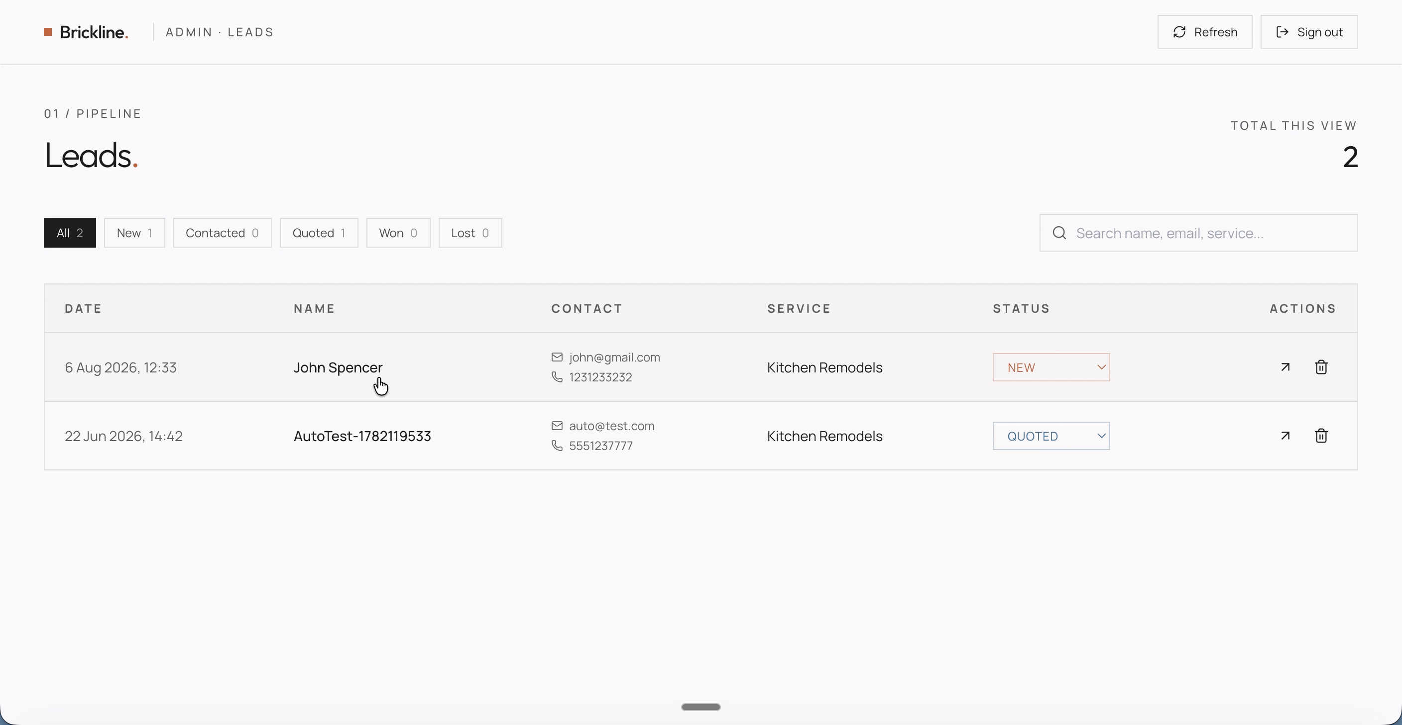 brickline lead tracking dashboard
