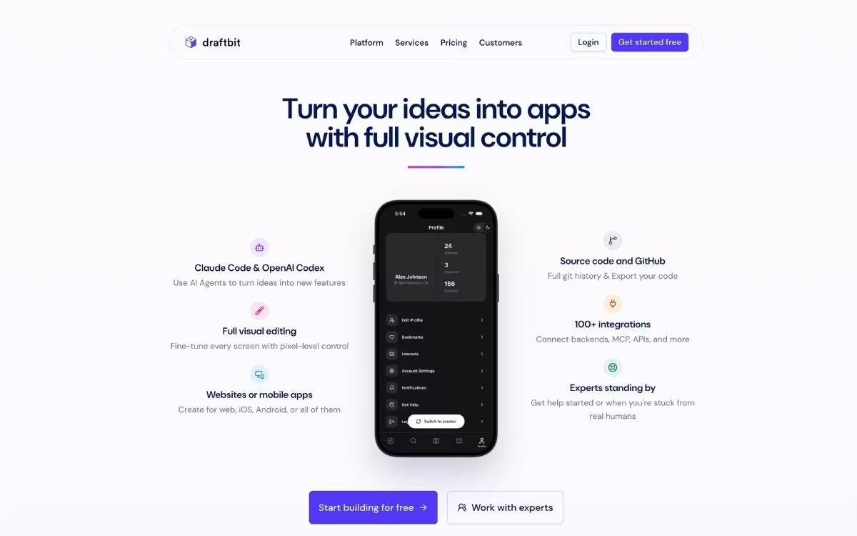 draftbit best for visual builders who want full code ownership