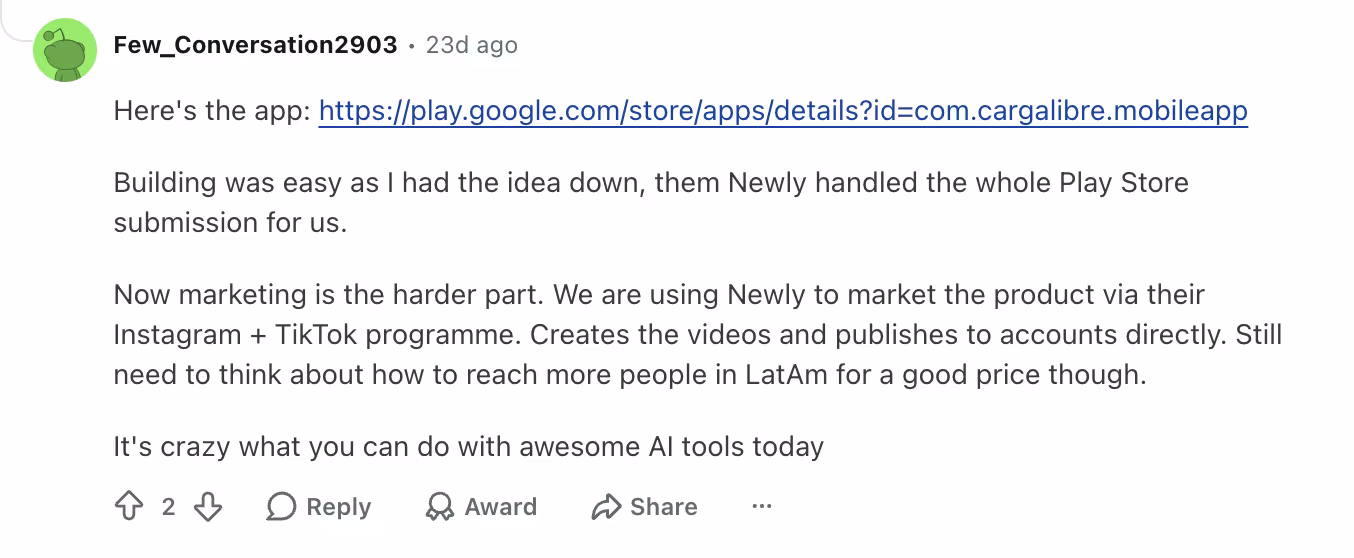 newly user review on reddit