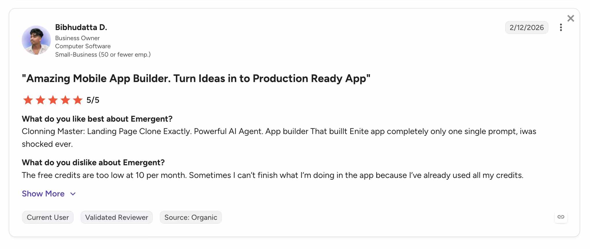 emergent user review bibhudatta