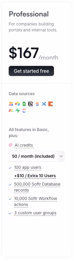 softr professional plan