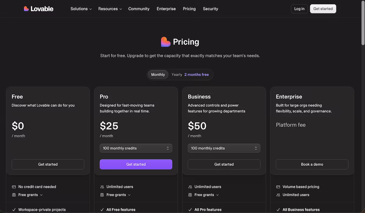 lovable pricing