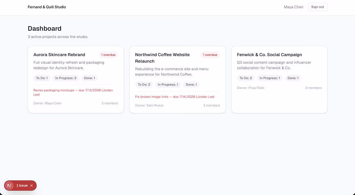 frenand and quill studio dashboard