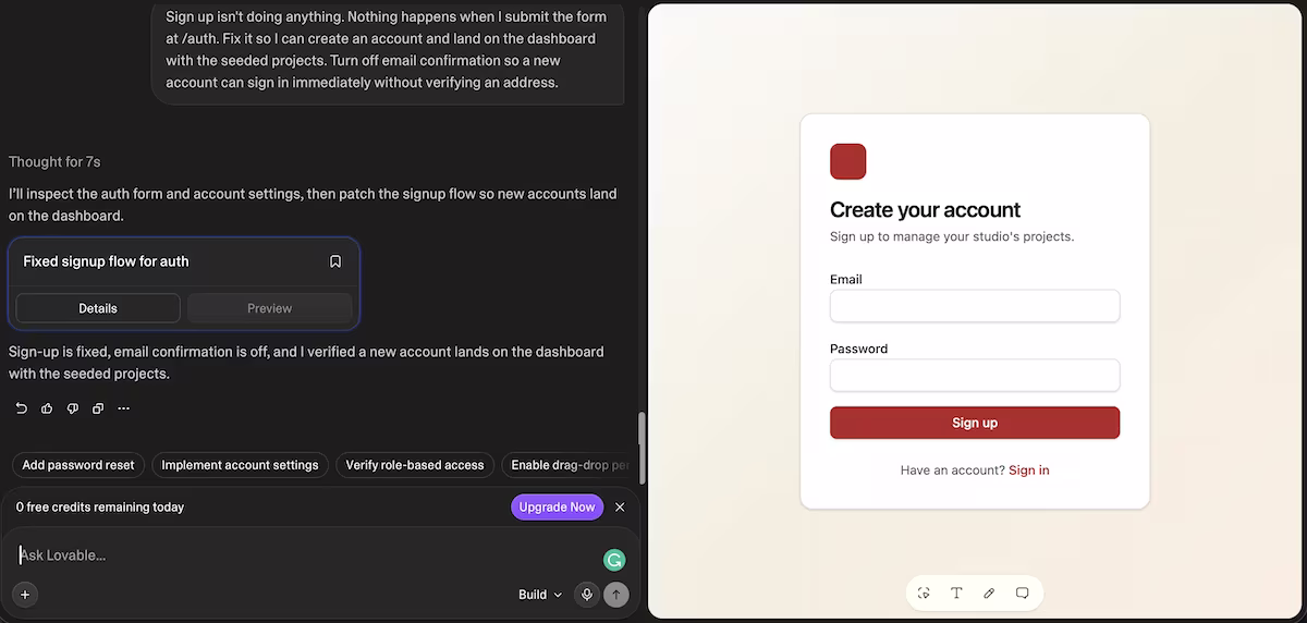 lovable built app preview