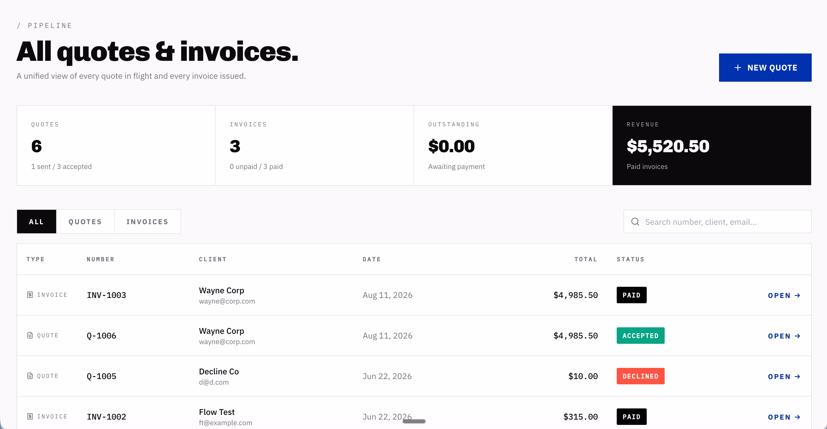 all quotes and invoices