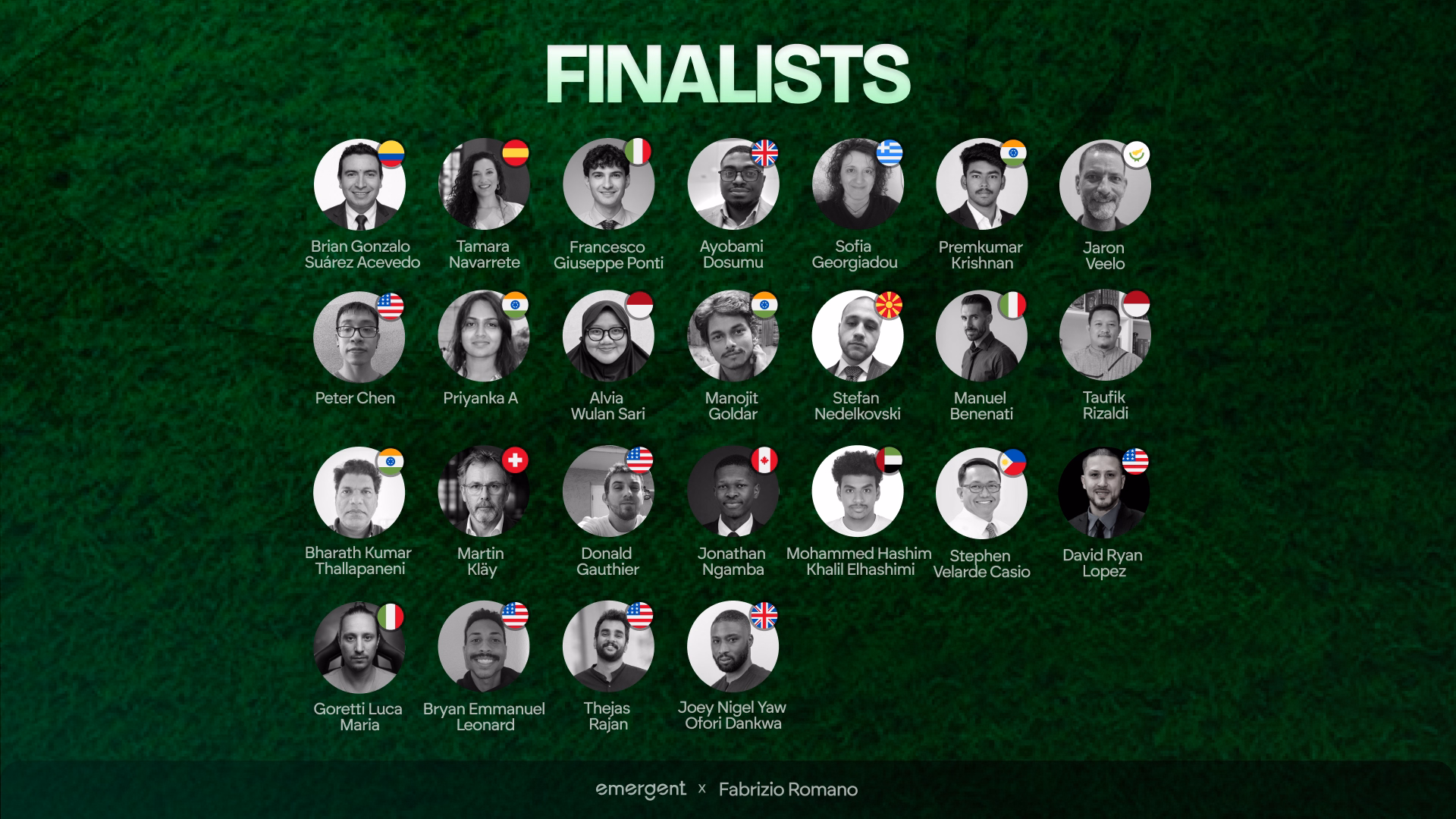 Fabrizio Romano Builders' Contest finalists from countries worldwide