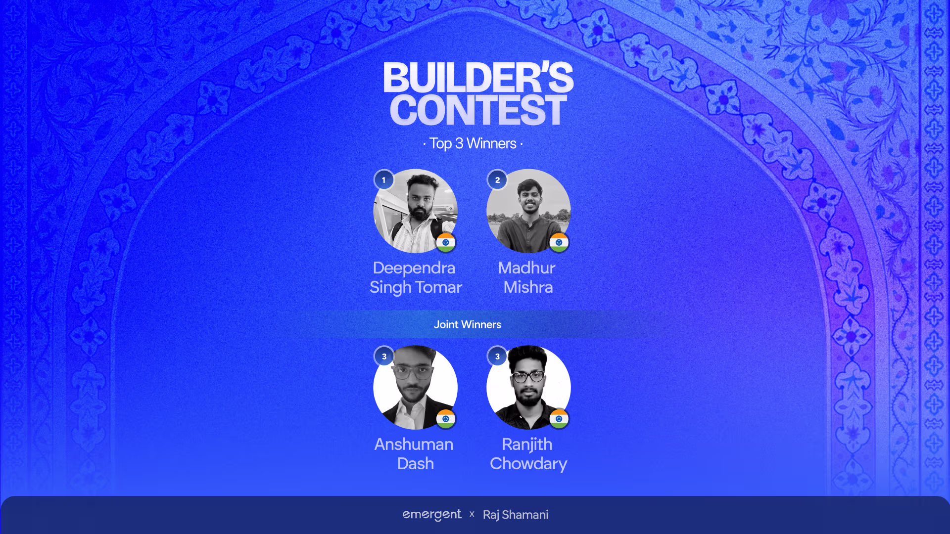 Winners of the Raj Shamani Builders’ Contest