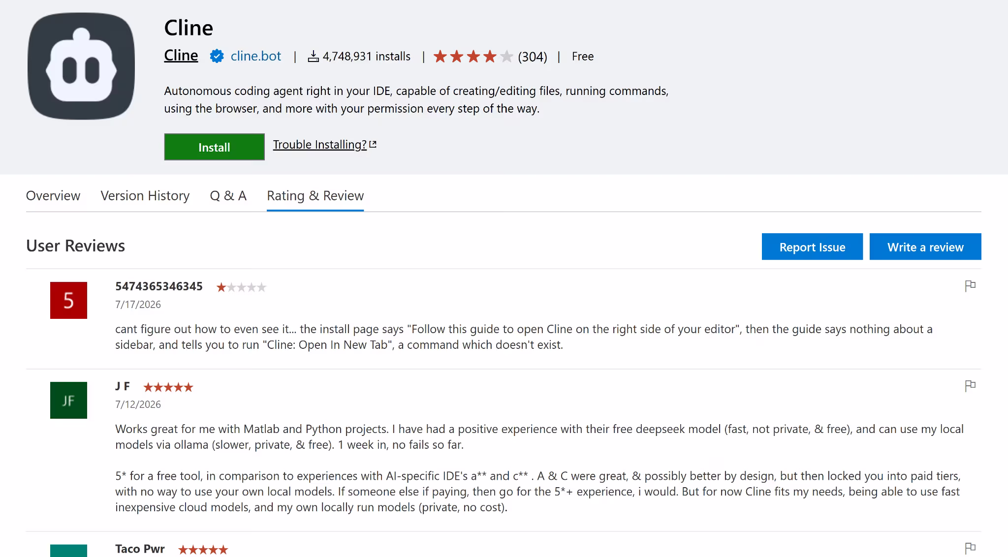 cline user reviews
