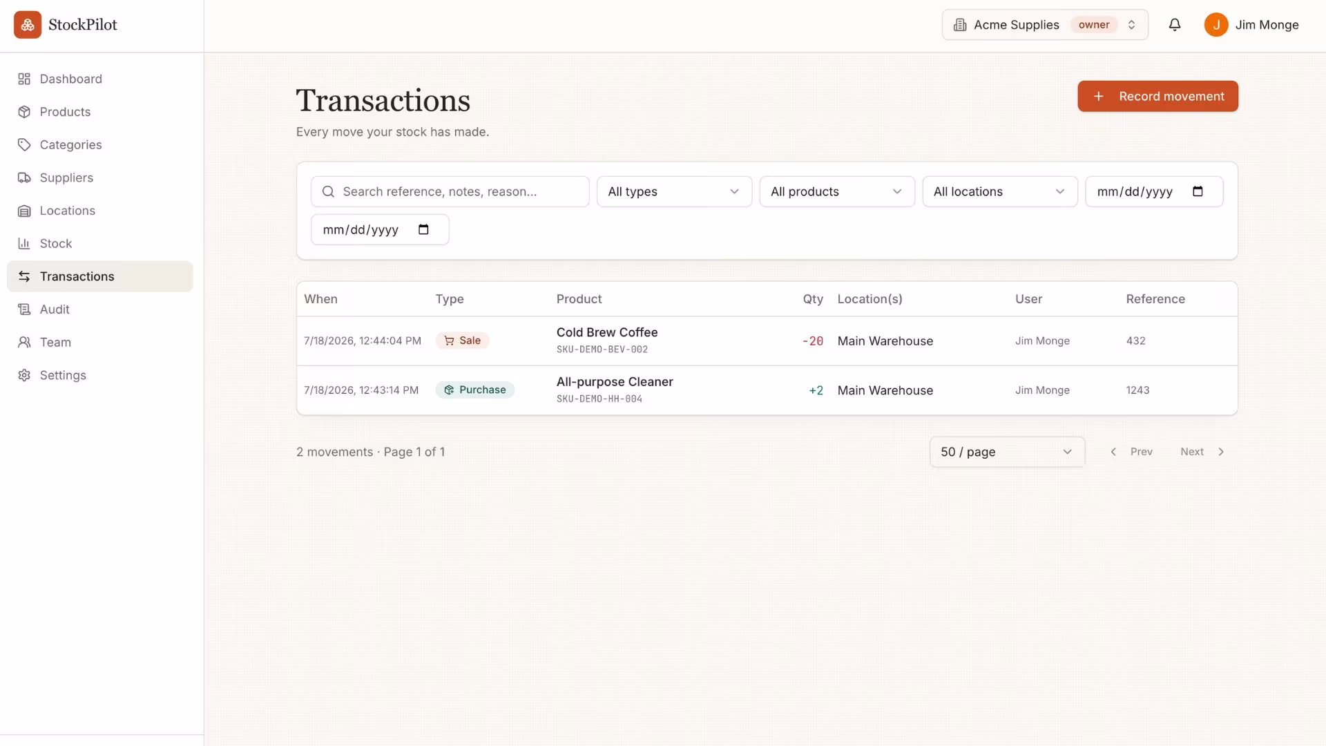transaction dashboard
