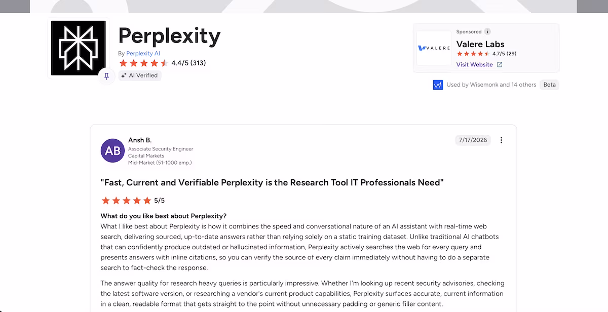 perplexity user review on g2