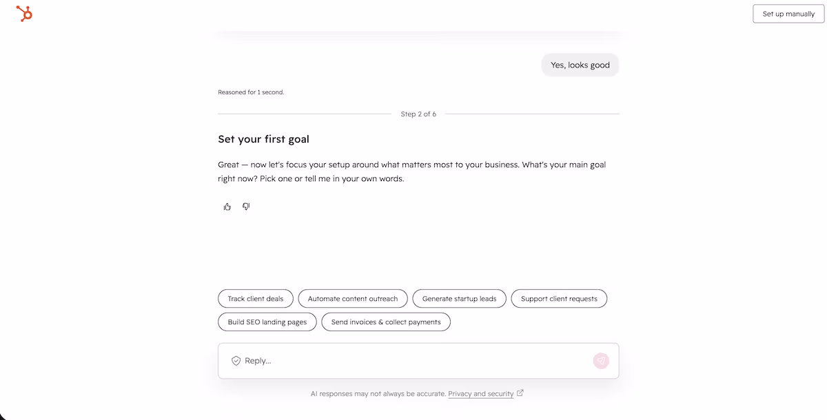 hubspot set your first goal