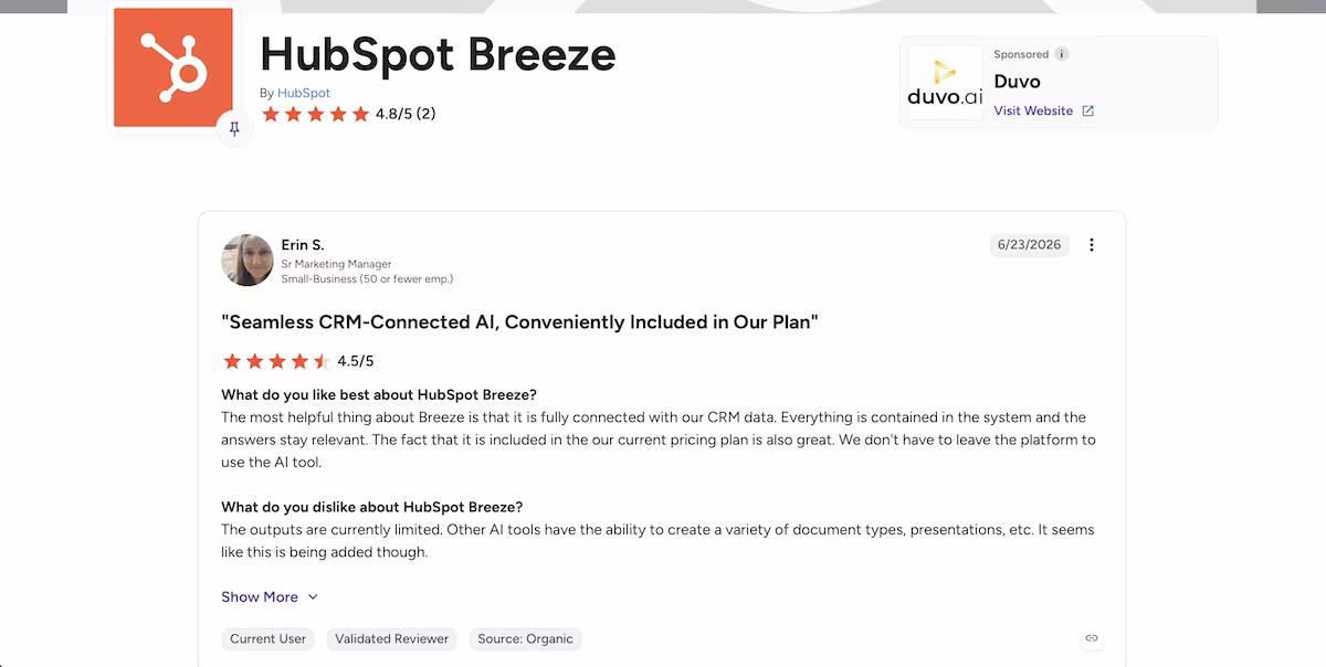 hubspot review by erin