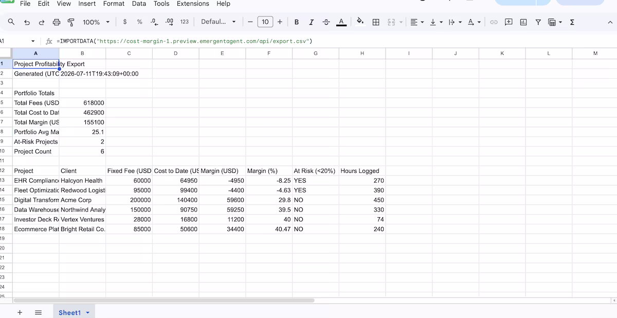emergent google sheet export