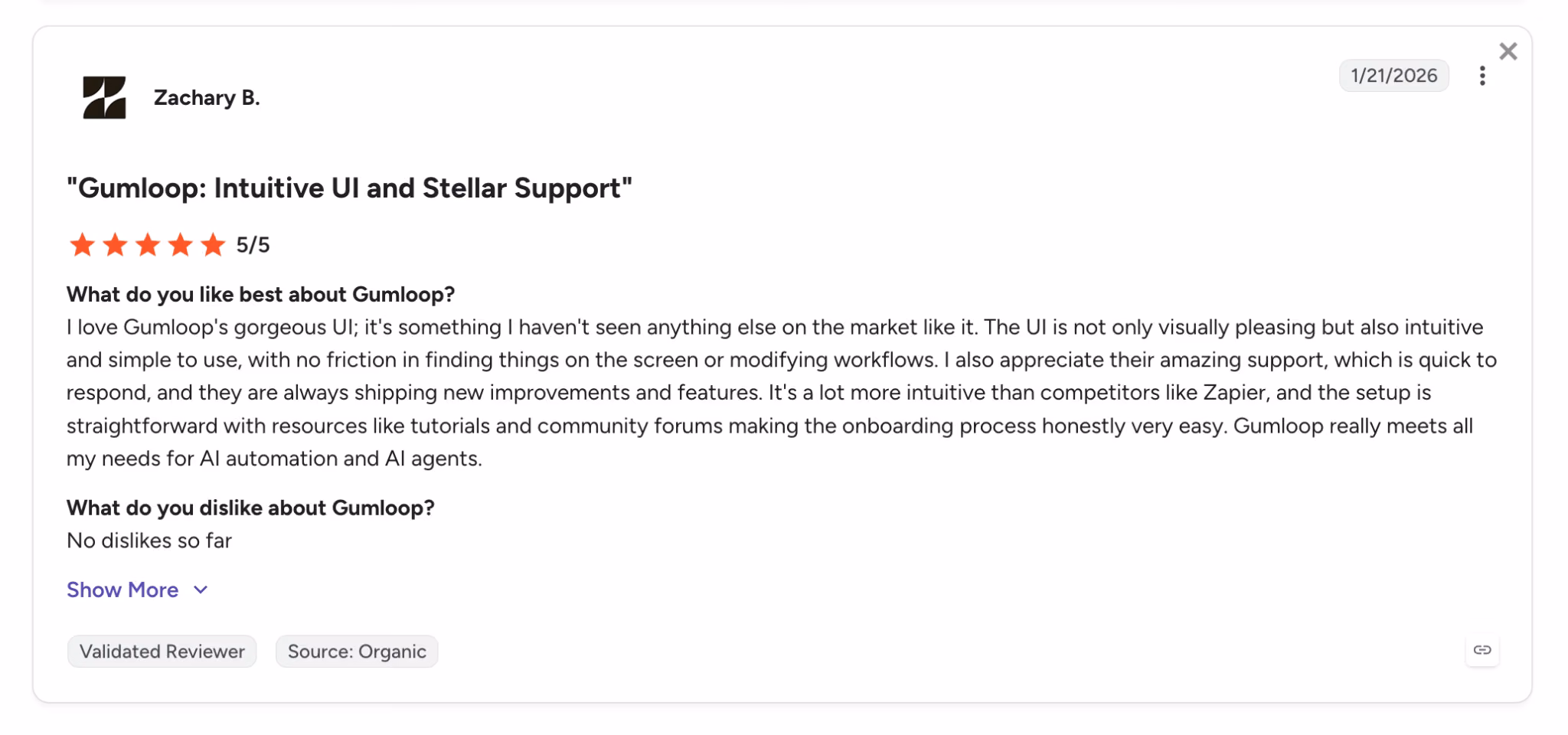 gumloop user review zachary