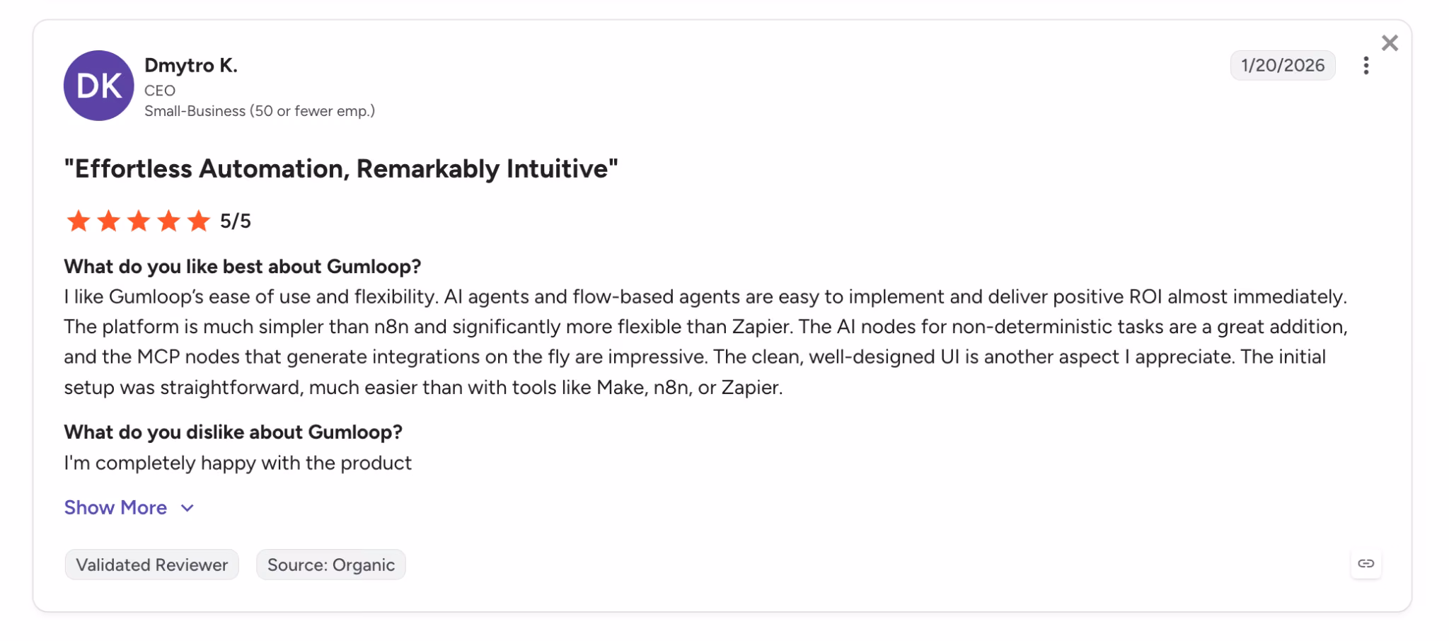 gumloop user review dmytro