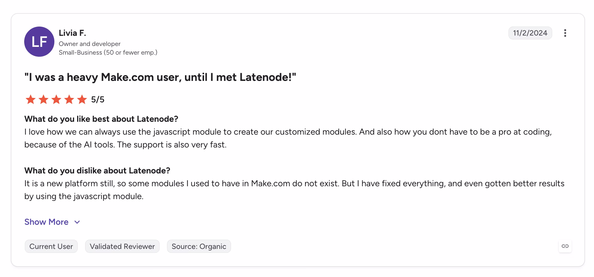 latenode user review livia