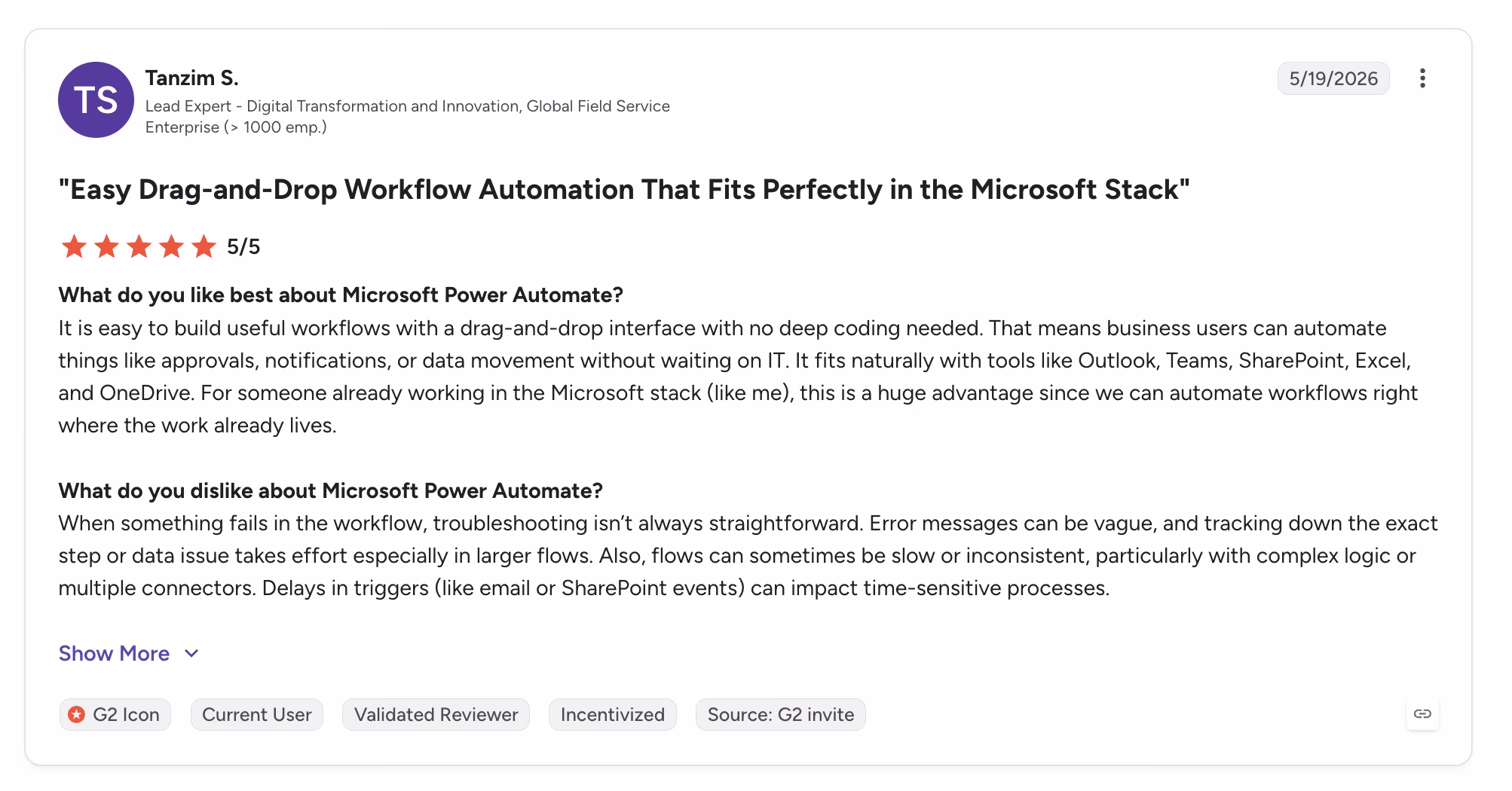 microsoft power automate user review tanzim