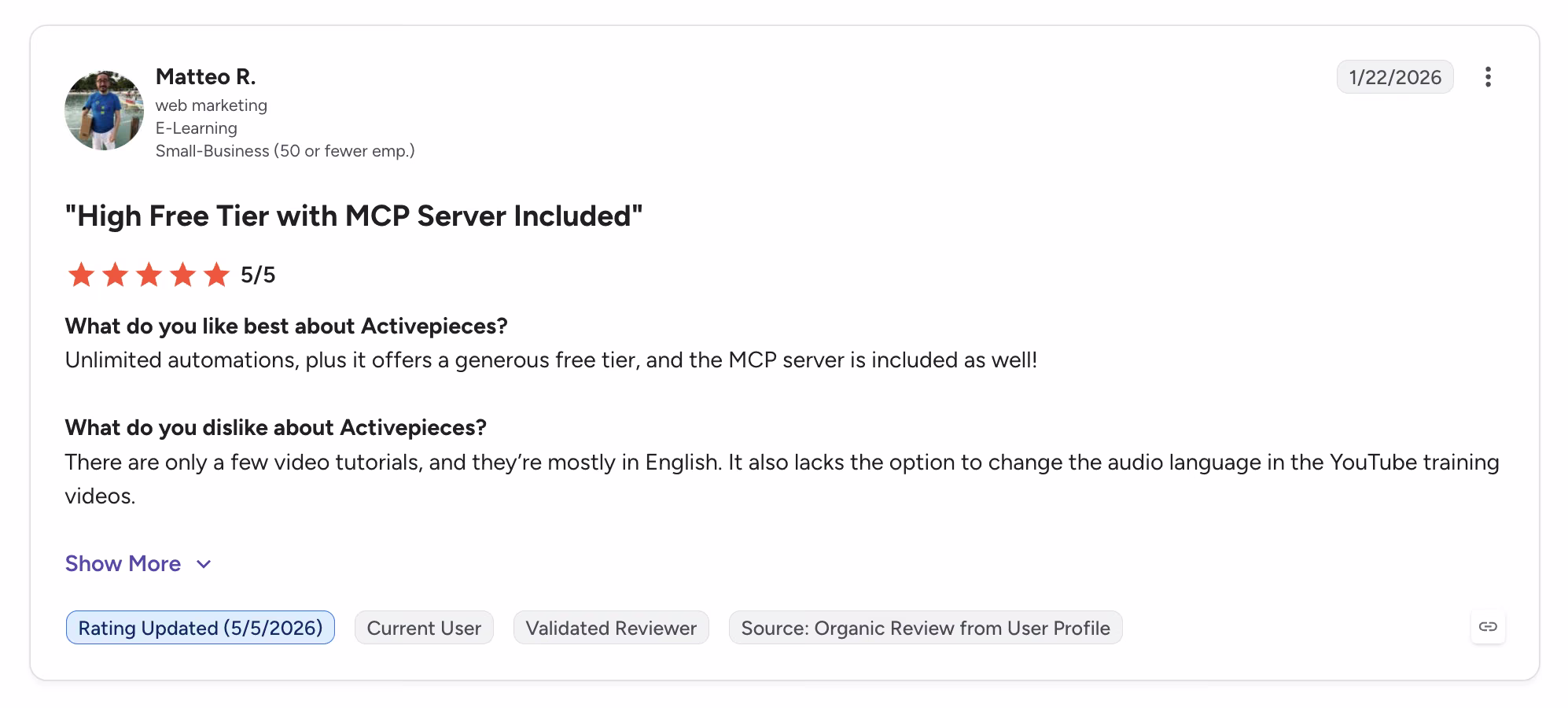 activepieces user review matteo