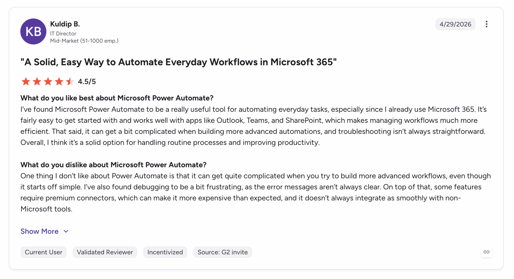 microsoft power automate user review kuldip