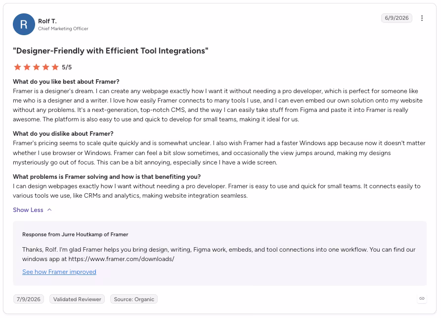 framer review by rolf
