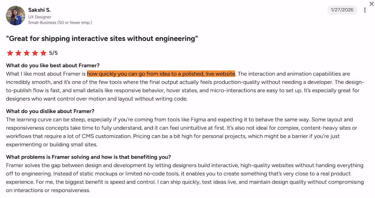 framer user review sakshi s from g2