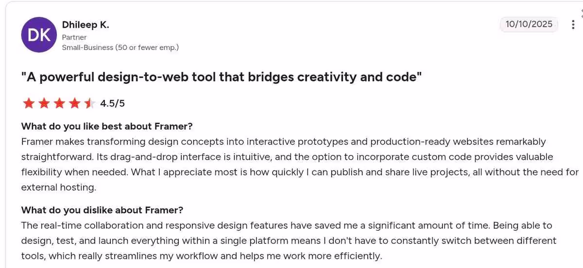 framer user review dhileep from g2