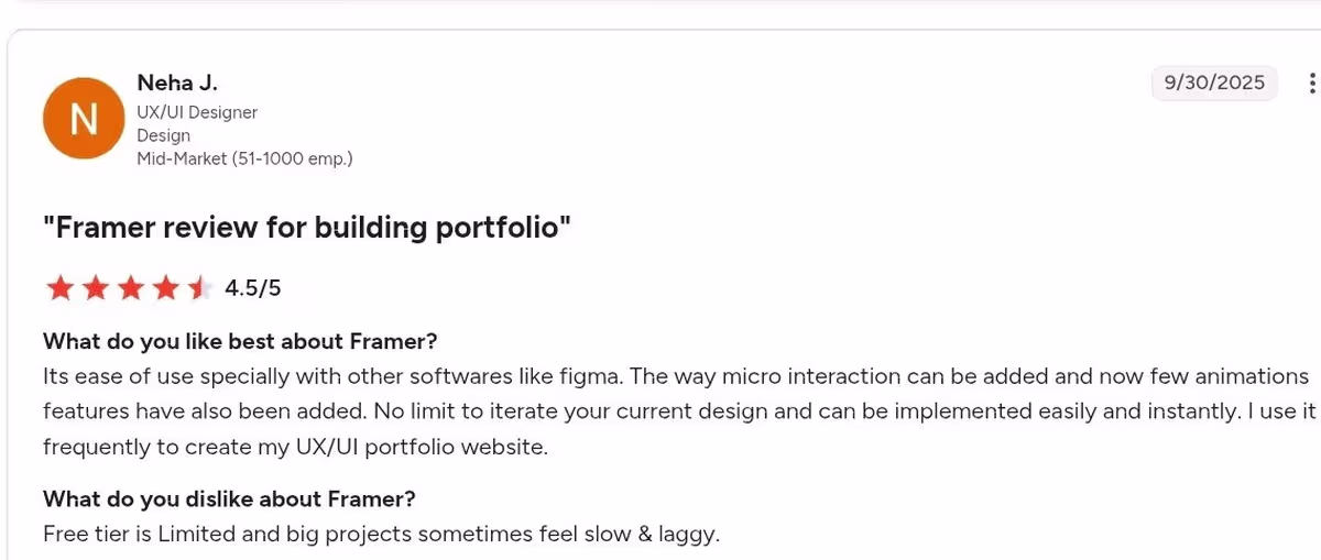 framer user review neha j from g2