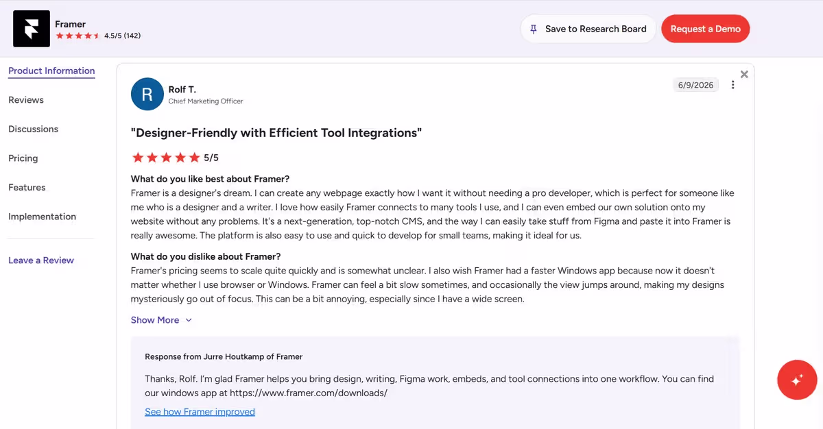framer user review rolf from g2