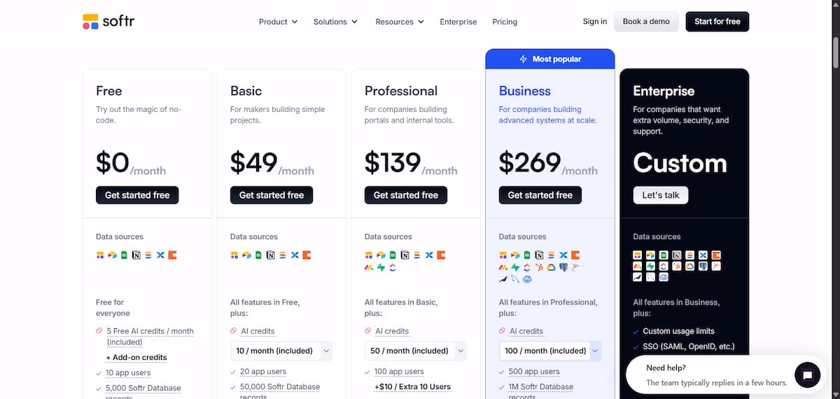 Softr Pricing