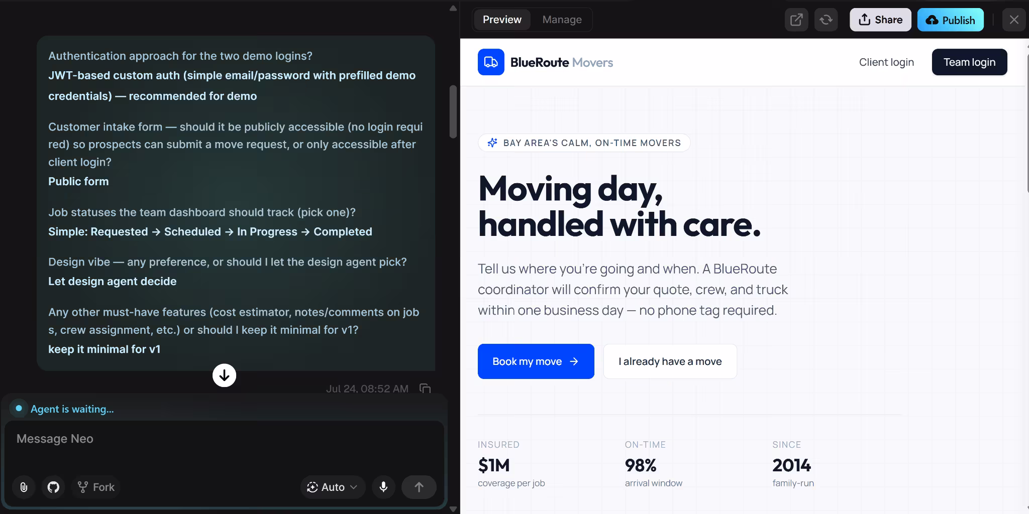 emergent built app preview
