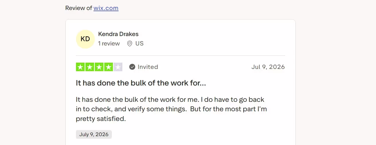 wix trustpilot review kendra drakes