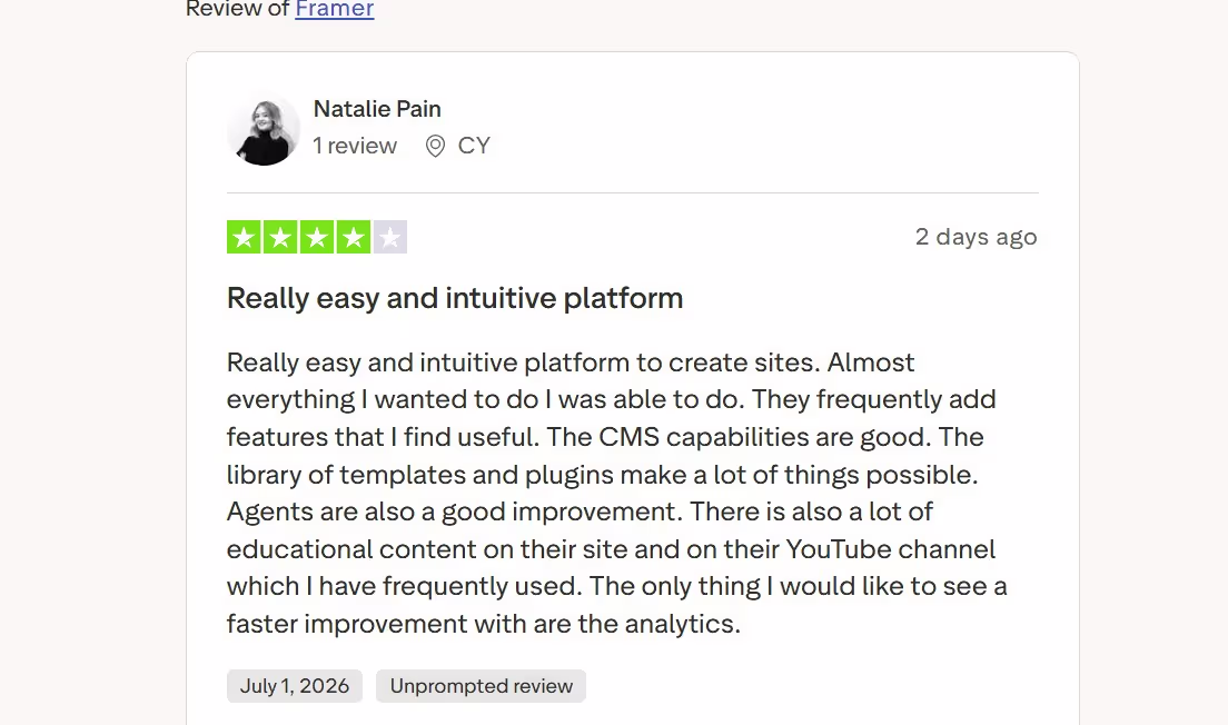 framer trustpilot review natalie pain