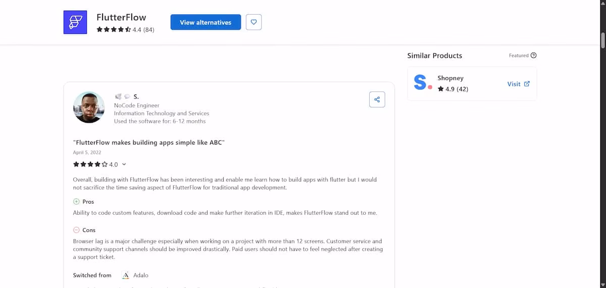 flutterflow reviews user review on capterra