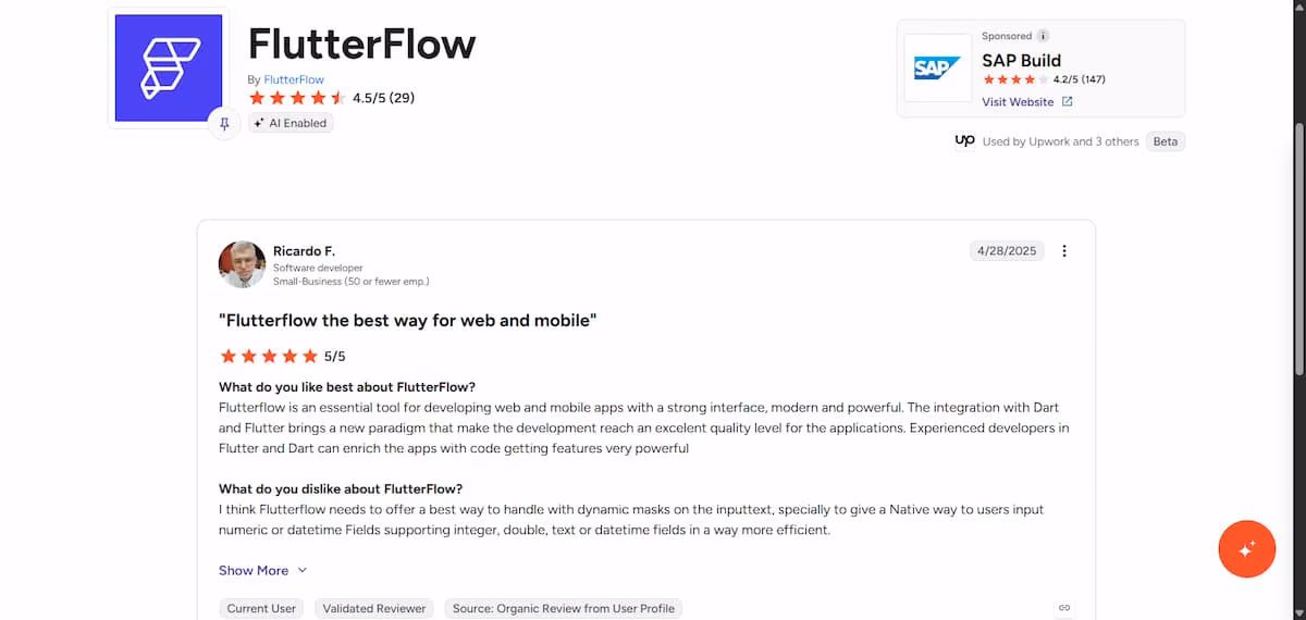flutterflow reviews user review on g2
