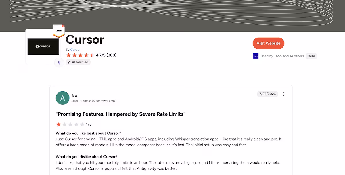 cursor g2 review