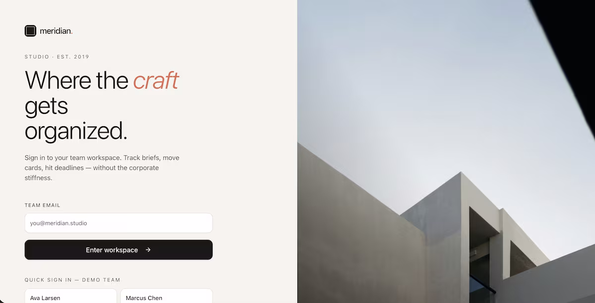 meridian signup  page