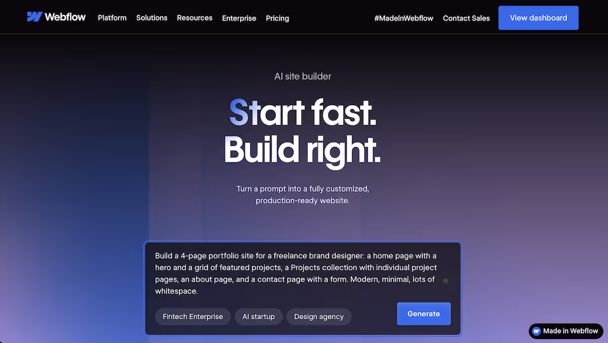 Webflow Prompt Screen