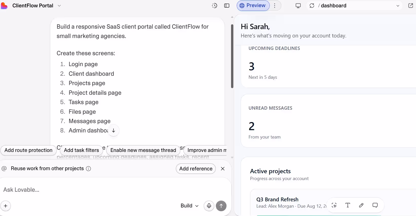 lovable no code saas app preview