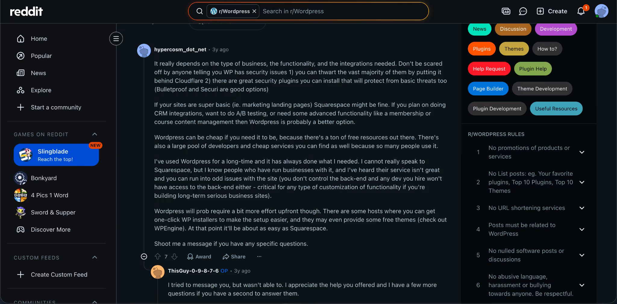 wordpress user review on reddit